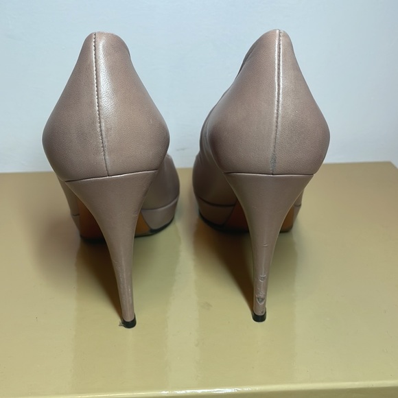 Gucci Leather Platform Pumps Round Toe Shoes Tan Size 40 - Picture 7 of 13